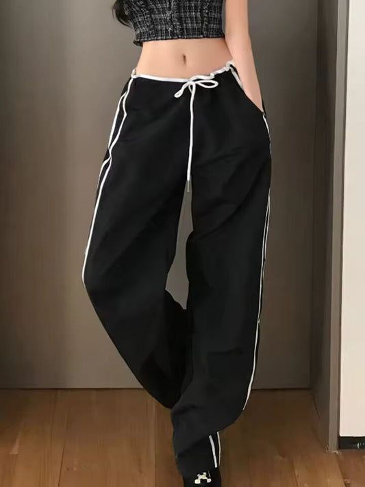 Fashion Patchwork Loose Side Stripe Chic Women Long Pants Trendy Spliced Causal Simple Summer Trousers